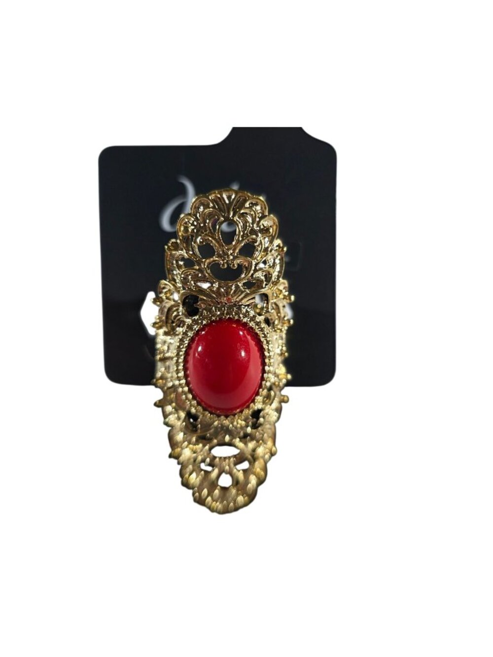 Gold Filigree Adjustable Stretch Ring Orange Oval Whimsigoth Regency Statement